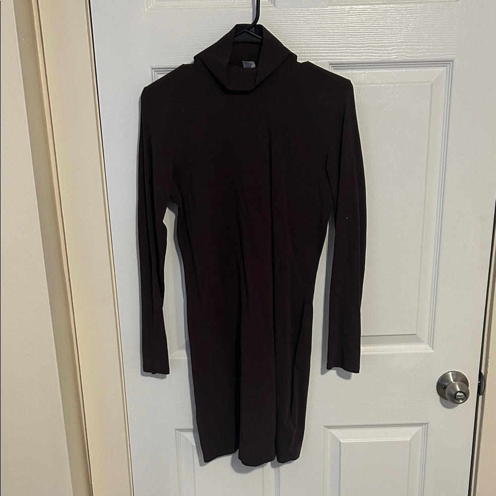 Elegant chocolate brown turtleneck Dress